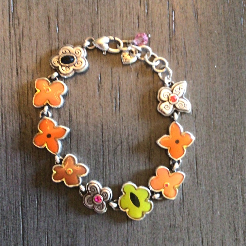 Bright Orange & Lime Flower Charm Bracelet - Brighton